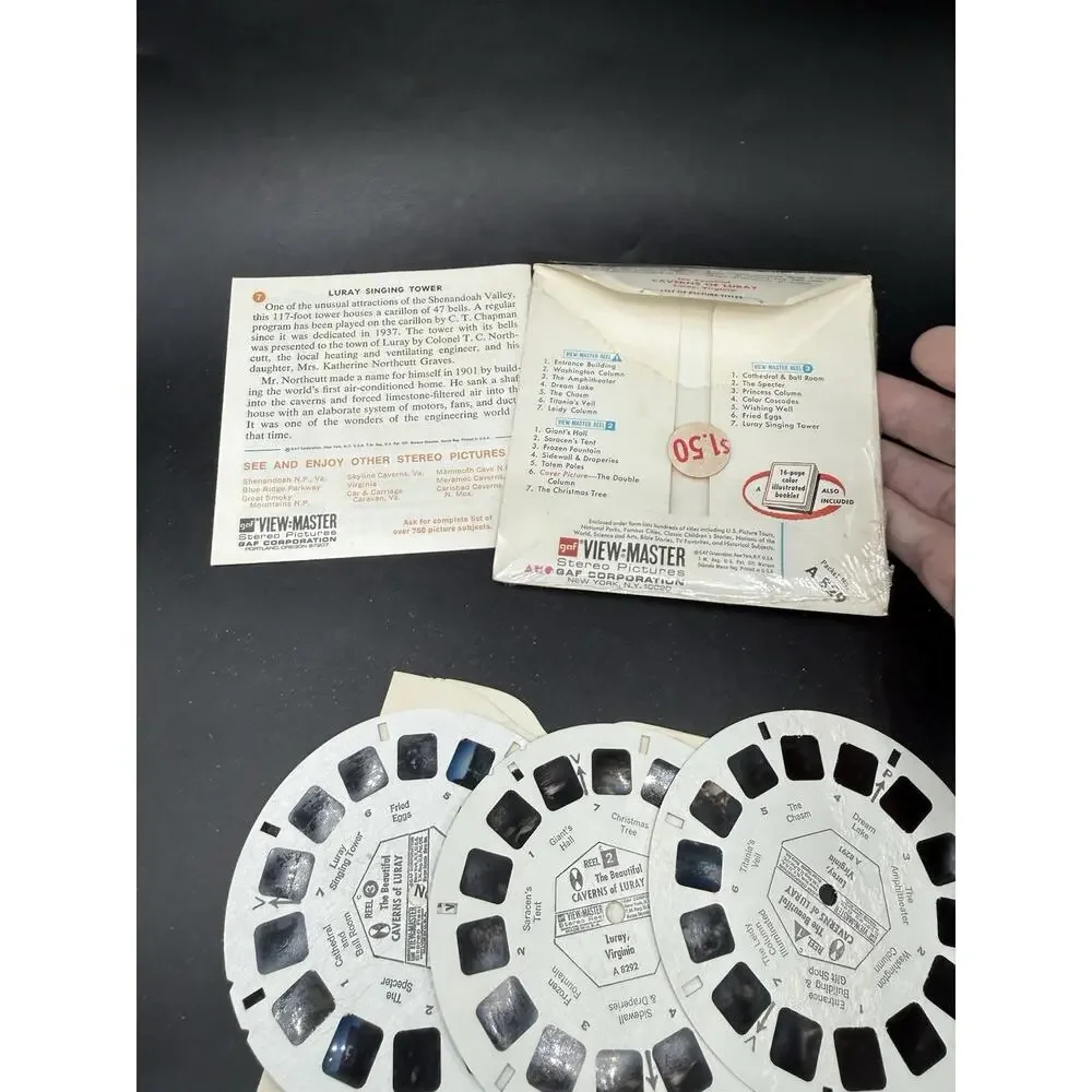Sawyer's View-Master #A 829 BEAUTIFUL CAVERNS OF LURAY VIRGINIA 3 Reels Complete